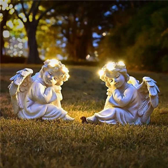 Angel Statue Garden Decor for Outside Solar Outdoor Decorations Cherub - Picture 1 of 6